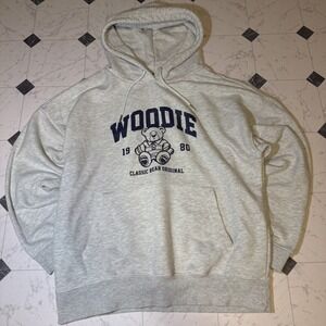 SPAO Woodie 1980 Classic Bear Graphic Hoodie Large Gray Korean Streetwear